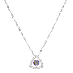 Collier en argent rhodi chane avec pendentif triangle avec oxyde arc en ciel mystique contour oxydes blancs sertis 42+3cm - Vue 2