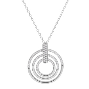 Collier en argent rhodi chane avec pendentif 3 cercles pav d\'oxydes blancs sertis 41+4cm - Vue 2