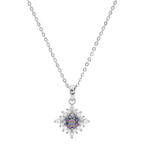 Collier en argent rhodi chane avec pendentif toile avec oxyde arc en ciel mystique et oxydes blancs sertis 42+3cm - Vue 2