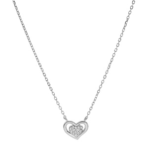 Collier en argent rhodi chane avec pendentif coeur oxydes blancs sertis 42+3cm - Vue 2