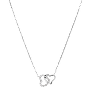 Collier en argent rhodi chane avec pendentif double coeur entrelac et oxydes blancs sertis 42+3cm - Vue 2