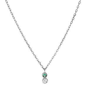 Collier en argent rhodi chane avec pendentif oxydes blanc et vert sertis clos 40+3cm - Vue 2