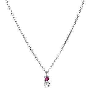 Collier en argent rhodi chane avec pendentif oxydes blanc et fuschia sertis clos 40+3cm - Vue 2