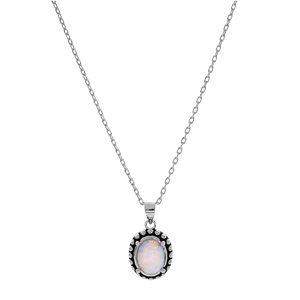 Collier en argent rhodi chane avec pendentif Opale blanche de synthse cercl de picot patin 44,5cm - Vue 2