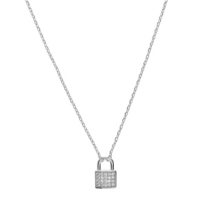 Collier en argent rhodi chane avec pendentif cadenas pav d\'oxydes blancs sertis 40+5cm - Vue 2