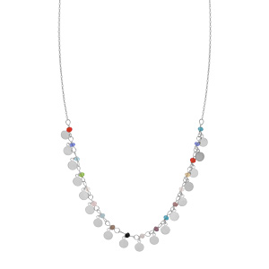 Collier en argent rhodi avec pampilleset perles colores 40+5cm - Vue 2