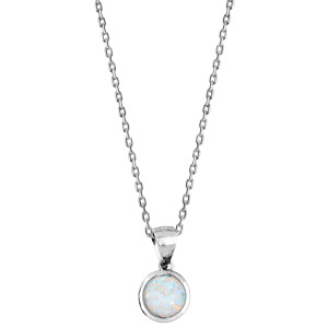 Collier en argent rhodi chane avec Pendentif opale de synthse blanche ronde 44,5cm - Vue 2