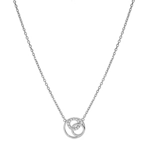 Collier en argent rhodi chane avec pendentif cercles entremels et oxydes blancs sertis 38+4cm - Vue 2