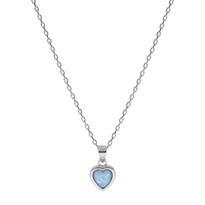Collier en argent rhodi chane avec pendentif forme coeur Opale bleue de synthse 44,5cm - Vue 2