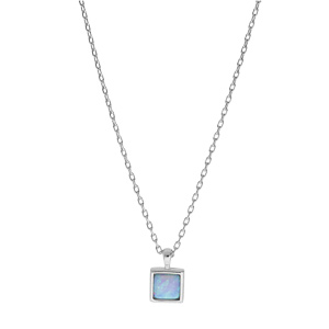 Collier en argent rhodi chane avec pendentif carr Opale bleue de synthse 44,5cm - Vue 2