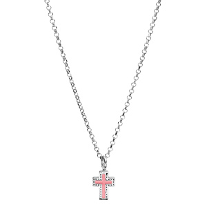 Collier en argent rhodi avec Pendentif petite Croix rose 38+4cm - Vue 2