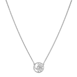 Collier en argent rhodi chane avec pendentif cercle avec fleur d\'oxydes blancs sertis 38+4cm - Vue 2