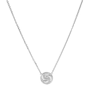 Collier en argent rhodi chane avec pendentif cercle et spirale avec oxydes blancs sertis 38+4cm - Vue 2