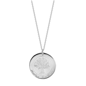 Collier en argent rhodié chaîne avec pendentif rond vierge prénom à graver longueur 40+5cm - Vue 2