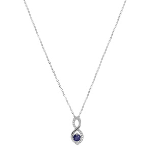 Collier en argent rhodi chane avec pendentif infini oxydes bleus et blancs sertis 40+5cm - Vue 2