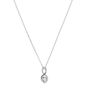 Collier en argent rhodi chane avec pendentif infini Topaze bleu vritable et oxydes blancs sertis 40+5cm - Vue 2