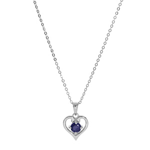 Collier en argent rhodi chane avec pendentif coeur gros oxyde bleu serti 40+5cm - Vue 2