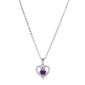 Collier en argent rhodi chane avec pendentif coeur gros Amethyste vritable 40+5cm - Vue 2