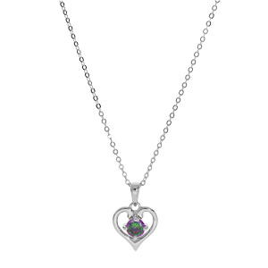 Collier en argent rhodi chane avec pendentif coeur gros oxyde mystique serti 40+5cm - Vue 2