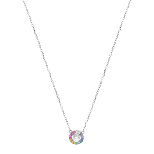 Collier en argent rhodi chane avec pendentif rond contour d\'oxydes multi couleurs 42+3cm - Vue 2