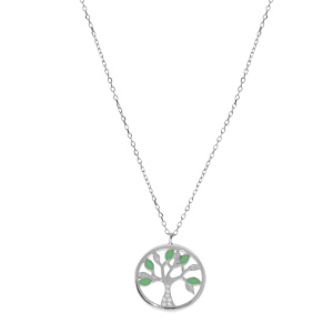 Collier en argent rhodi chane avec pendentif arbre de vie couleur vert et oxydes blancs 40+5cm - Vue 2