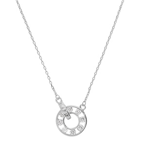 Collier en argent rhodi chane avec pendentif cercle avec oxydes blancs dans cercle 40+5cm - Vue 2