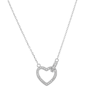 Collier en argent rhodi chane avec pendentif coeur pav d\'oxydes blancs sertis 40+5cm - Vue 2