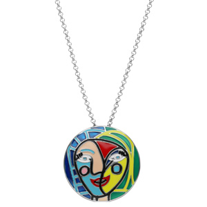 Collier en argent rhodié chaîne avec pendentif rond avec motifs abstraits colorés longueur 40+4cm - Vue 2