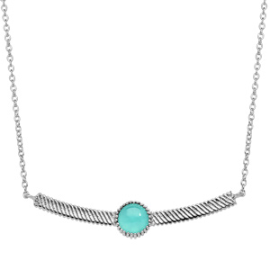 Collier en argent rhodi avec pendentif pierre cabochon turquoise imitation 40+4cm - Vue 2