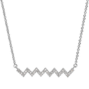Collier en argent rhodié avec pendentif en forme zig zag oxydes blancs sertis longueur 40+4cm - Vue 2