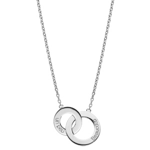 Collier en argent rhodi chane avec pendentif 2 cercles entrelacs \