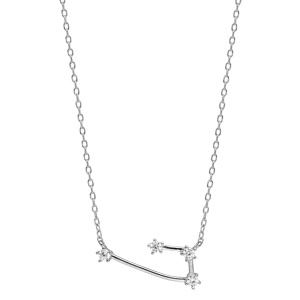 Collier en argent rhodi avec pendentif zodiaque constellation blier oxydes blancs sertis longueur 42,5+2,5cm - Vue 2