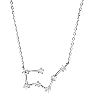 Collier en argent rhodi avec pendentif zodiaque constellation taureau oxydes blancs sertis longueur 42,5+2,5cm - Vue 2
