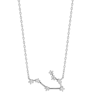 Collier en argent rhodi avec pendentif zodiaque constellation gemeaux oxydes blancs sertis longueur 42,5+2,5cm - Vue 2