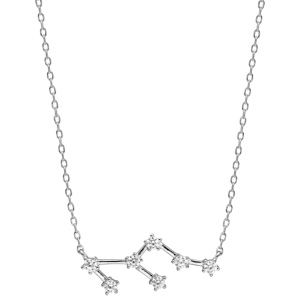 Collier en argent rhodi avec pendentif zodiaque constellation lion oxydes blancs sertis longueur 42,5+2,5cm - Vue 2