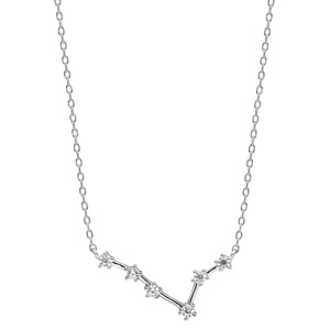 Collier en argent rhodi avec pendentif zodiaque constellation poissons oxydes blancs sertis longueur 42,5+2,5cm - Vue 2