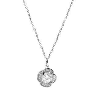 Collier en argent rhodi chane avec pendentif fleur pave d\'oxydes blancs 40+4cm - Vue 2