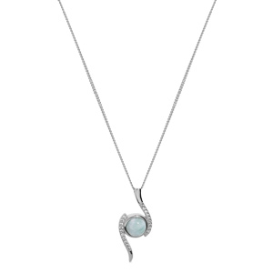 Collier en argent rhodi chane avec pendentif ruban d\'oxydes blanc et Larimar bleu vritable 42+3cm - Vue 2