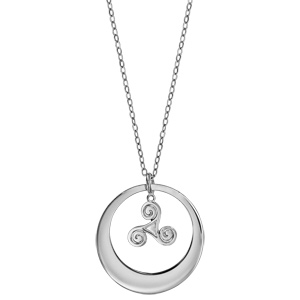 Collier en argent rhodié chaîne avec pendentif anneau prénom à graver et triskel suspendu au milieu - longueur 40cm + 5cm de rallonge - Vue 2