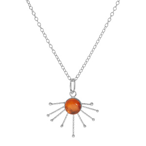 Collier en argent rhodi chane avec pendentif soleil et pierre Ambre vritable 42+3cm - Vue 2