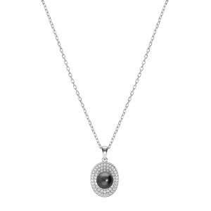Collier en argent rhodi chane avec pendentif Perle de culture de Tahiti vritable 7mm et contour oxydes blancs sertis 42+3cm - Vue 2