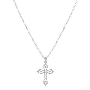 Collier en argent rhodi chane avec pendentif croix filigrane et oxyde blanc 40+5cm - Vue 2