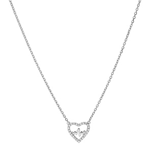 Collier en argent rhodi chane avec pendentif coeur avec courbe de vie et oxydes blancs sertis 38+4cm - Vue 2