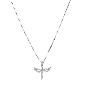 Collier en argent rhodi chane avec pendentif Epe et aile d\'ange 40+5cm - Vue 2