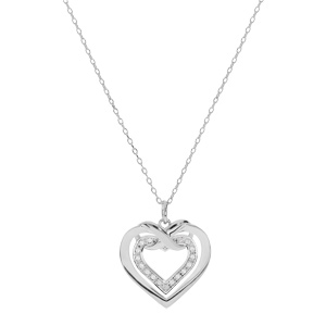 Collier en argent rhodi chane avec pendentif double coeur avec noeud et oxydes blancs sertis 42+3cm - Vue 2