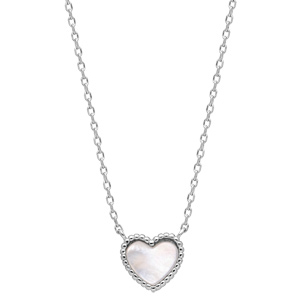 Collier en argent rhodi avec pendentif coeur nacre blanche 44cm rglable longueur 42-40cm - Vue 2