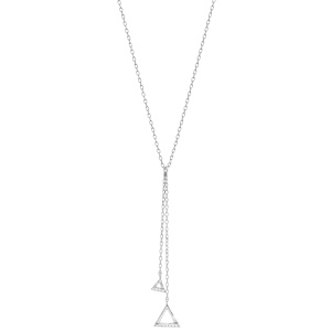 Collier en argent rhodi chane en forme Y avec 2 triangles pendants orns d\'oxydes blancs sertis longueur 40cm+ 4 cm - Vue 2