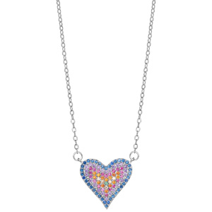 Collier en argent rhodi avec pendentif coeur multi couleurs longueur 43+3cm - Vue 2
