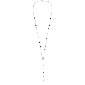 Chapelet en argent rhodié avec boules noires longueur 54cm - Vue 2