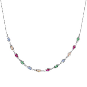 Collier en argent rhodi maillons orns d\'oxydes multi couleurs en forme de navette longueur 38+7cm - Vue 2